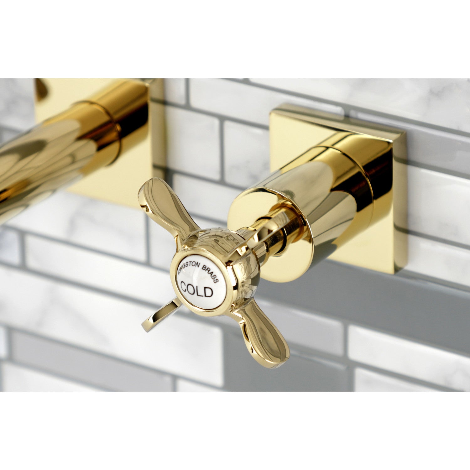 Kingston Tulare KS6122BEX - Essex Double-Handle 3-Hole Wall Mount Bathroom Faucet, Polished Brass — thumbnail 2
